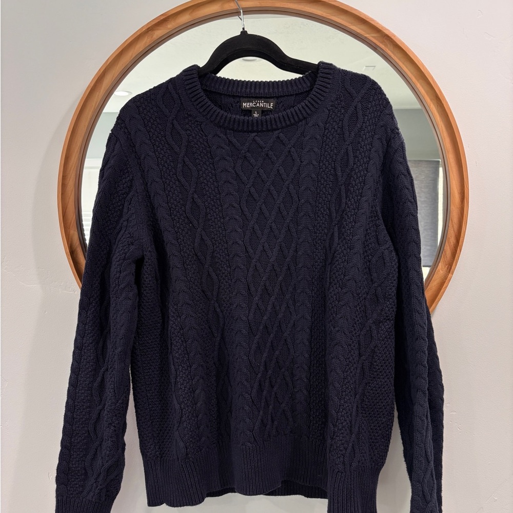 J.Crew Mercantile Navy Cable Knit Sweater – Men’s Large